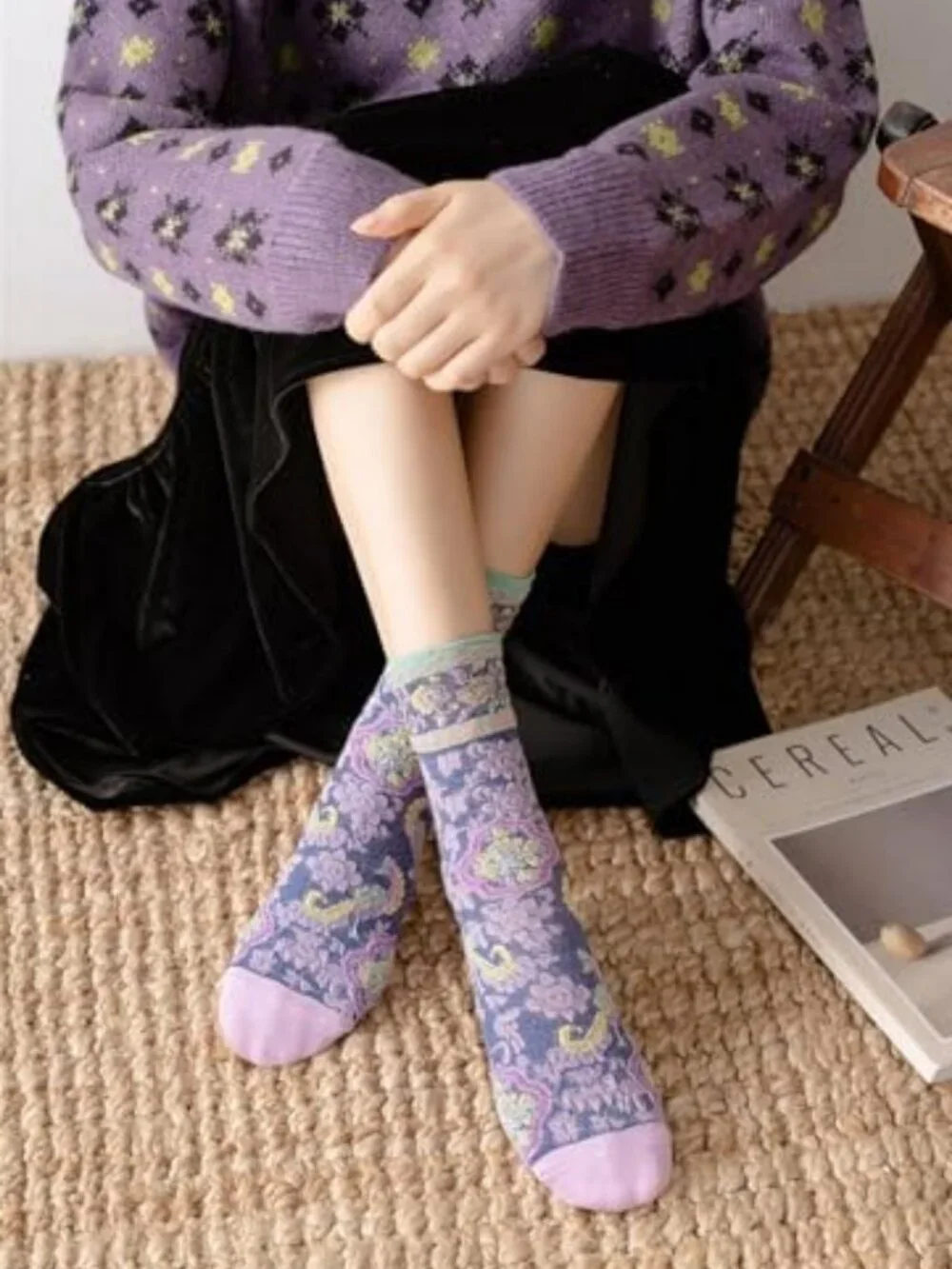 Cute Floral Cuff Vintage Crew Socks for Women | Stylish & Comfy Accessories